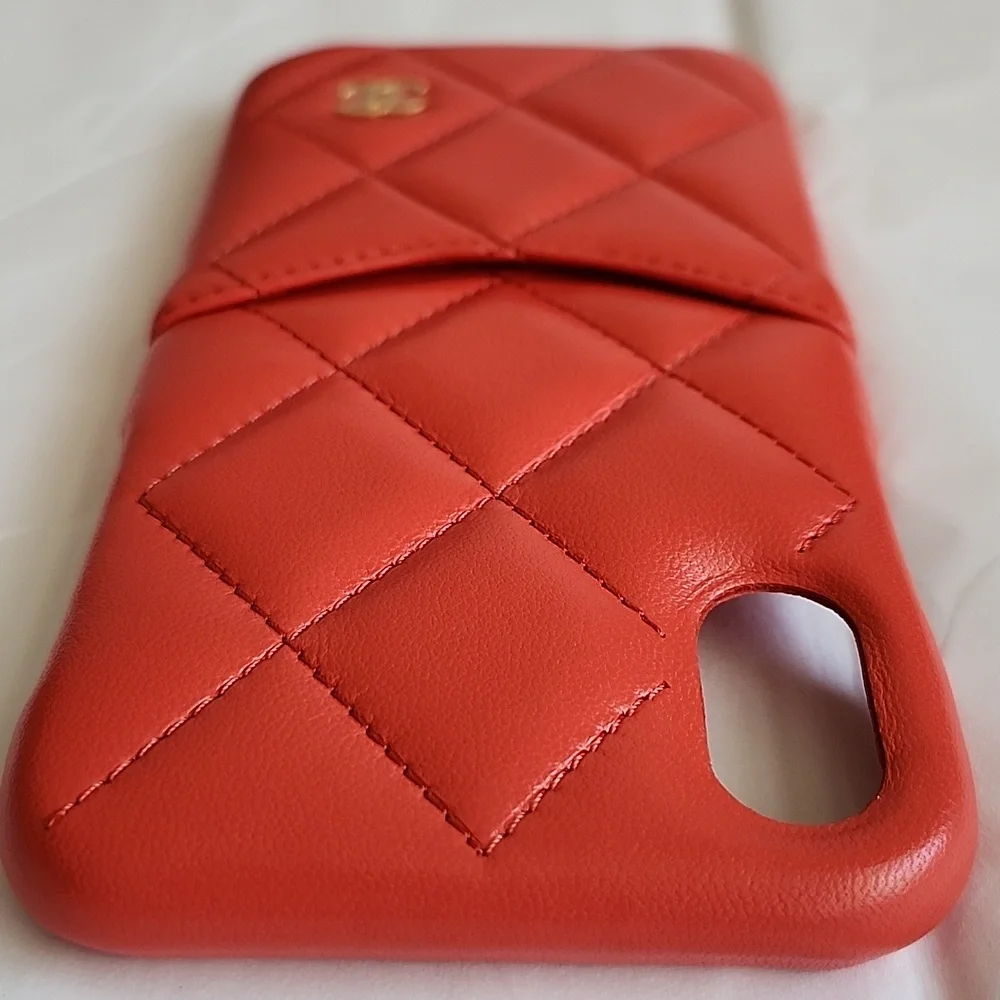 Authentic CHANEL Matrasse Iphone X/Xs Logo Case Box Camellia Flower Pouch Red